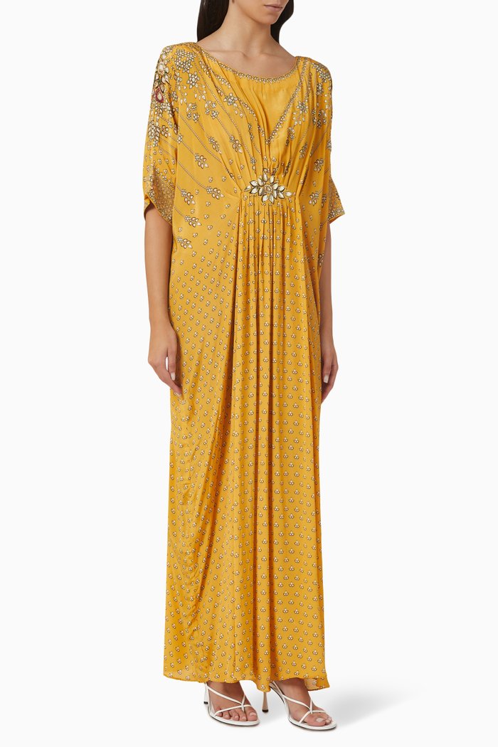 

Embellished Gathered Kaftan, Yellow