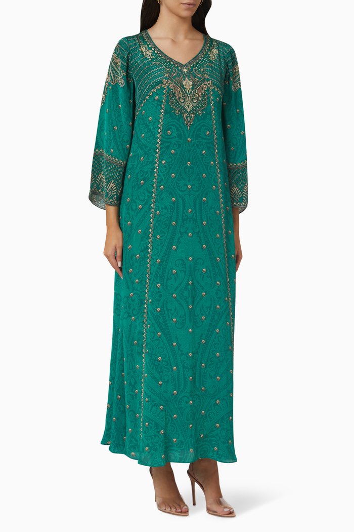 

Crystal-embellished Printed Kaftan, Blue