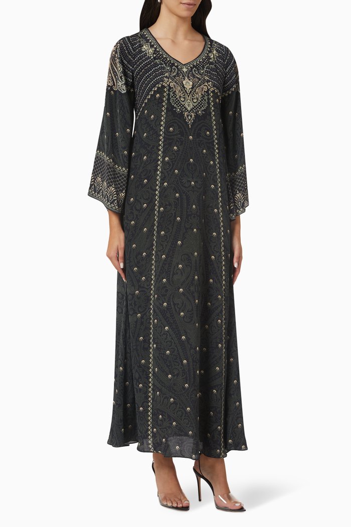 

Crystal-embellished Printed Kaftan, Black