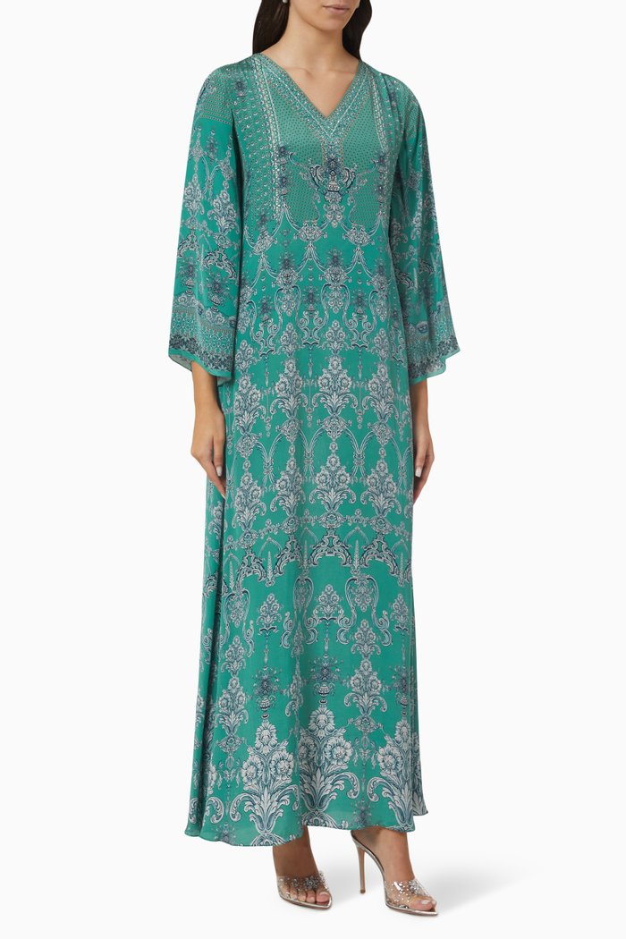 

Crystal-embellished Printed Kaftan, Blue