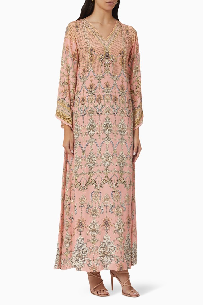 

Crystal-embellished Printed Kaftan, Pink