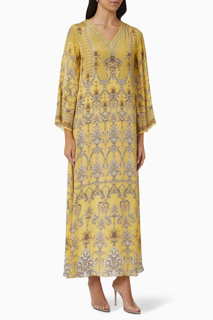 

Crystal-embellished Printed Kaftan, Yellow