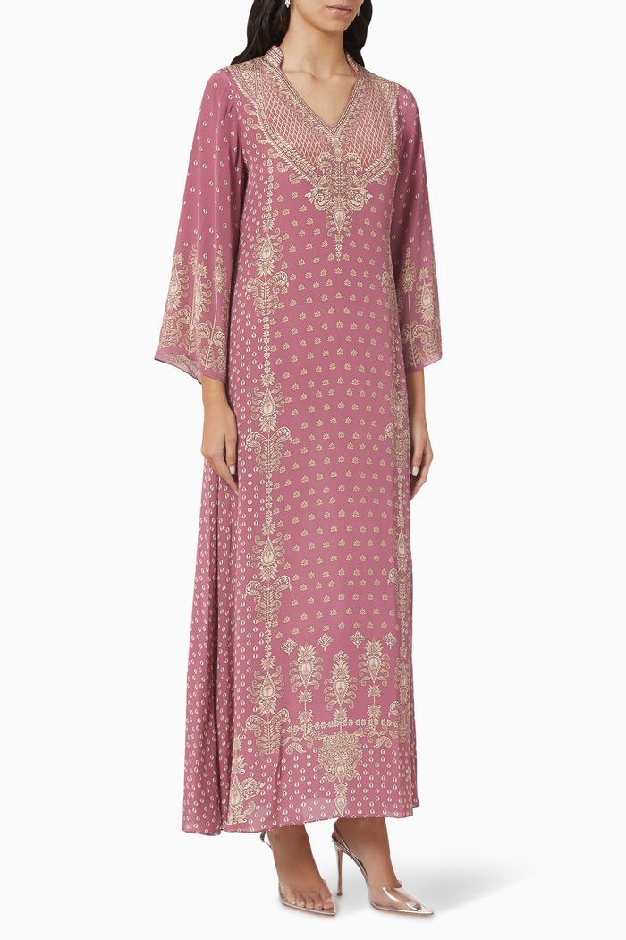 

Crystal-embellished Printed Kaftan, Pink