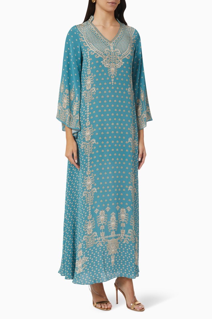 

Crystal-embellished Printed Kaftan, Blue