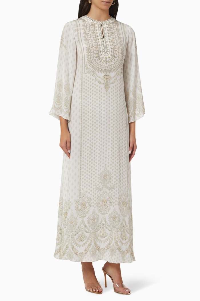 

Crystal-embellished Printed Kaftan, White