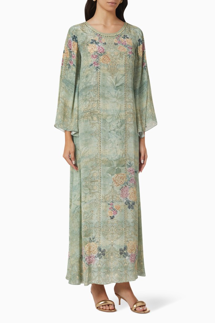 

Crystal-embellished Printed Kaftan, Green