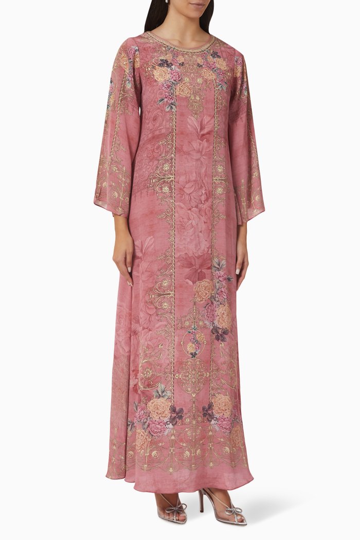 

Crystal-embellished Printed Kaftan, Pink