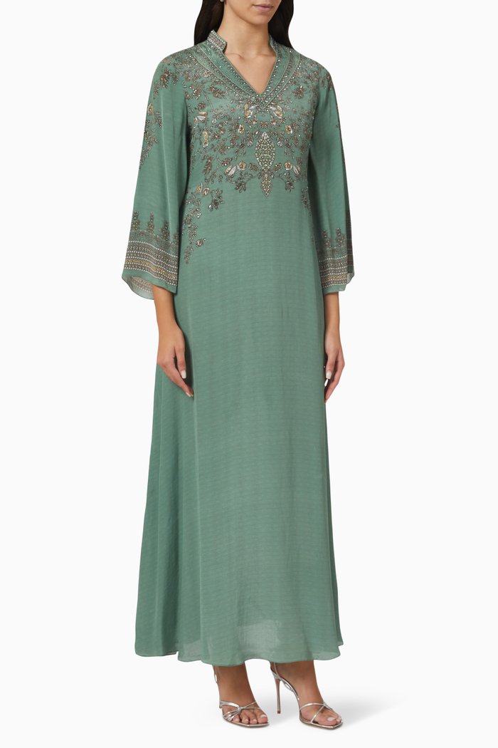 

Crystal-embellished Printed Kaftan, Green