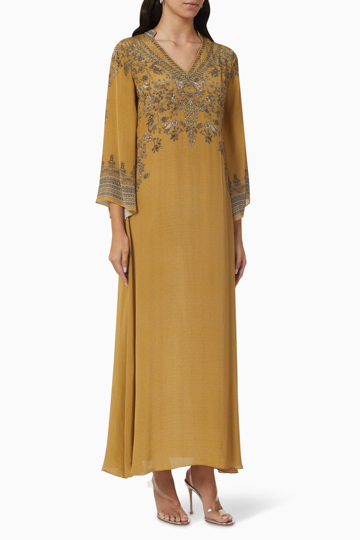 

Crystal-embellished Printed Kaftan, Yellow