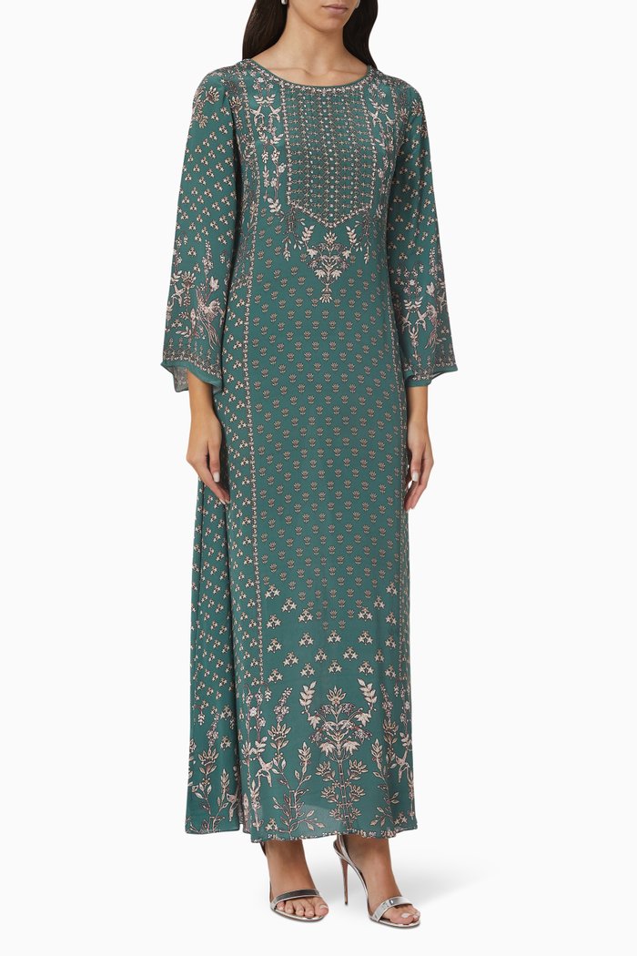 

Crystal-embellished Printed Kaftan, Blue