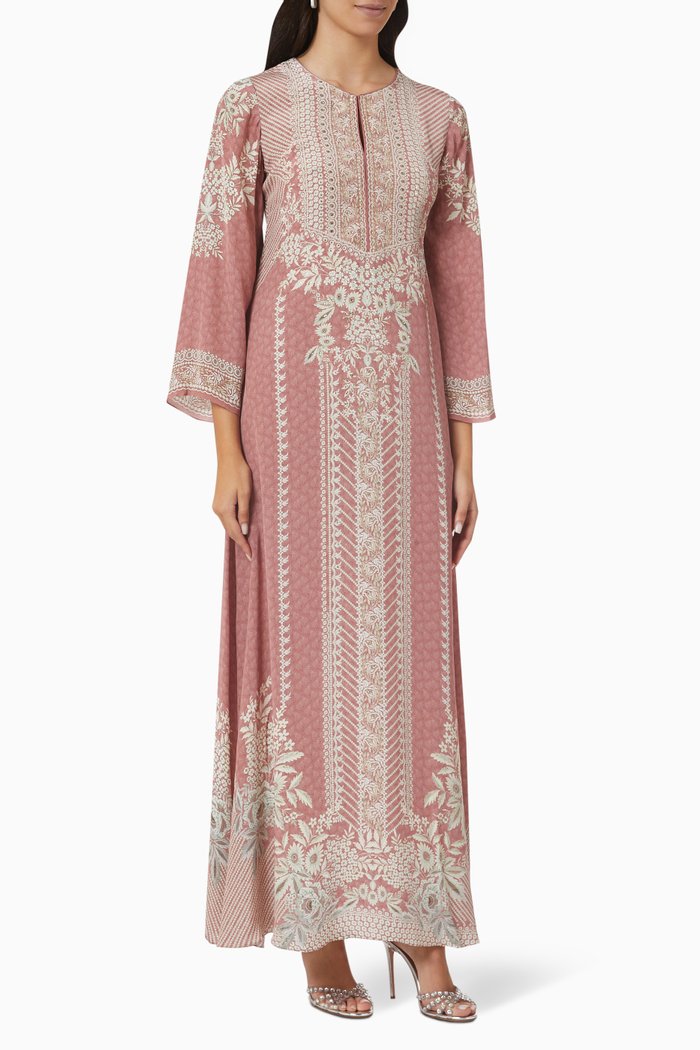

Crystal-embellished Printed Kaftan, Pink