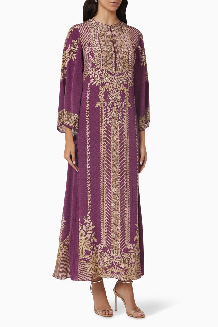 

Crystal-embellished Printed Kaftan, Purple