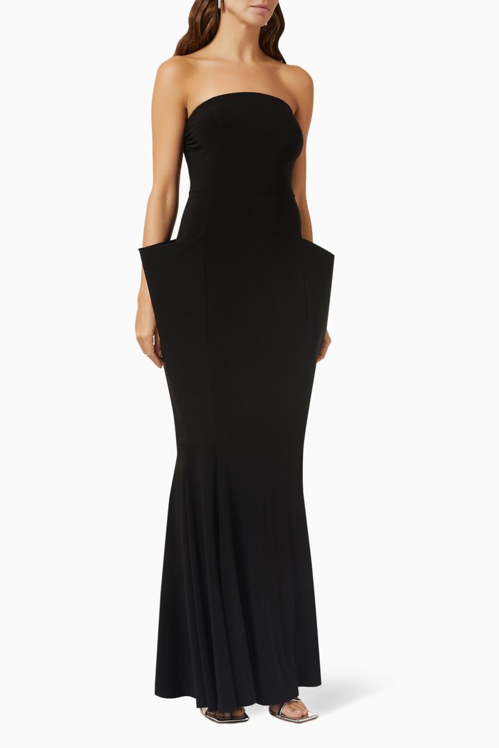 

Wing Fishtail Gown in Poly Lycra, Black