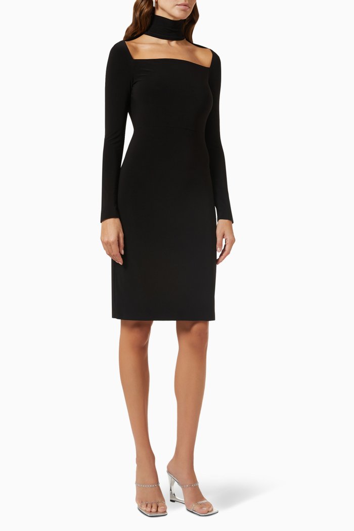 

Turtleneck Midi Dress in Poly Lycra, Black