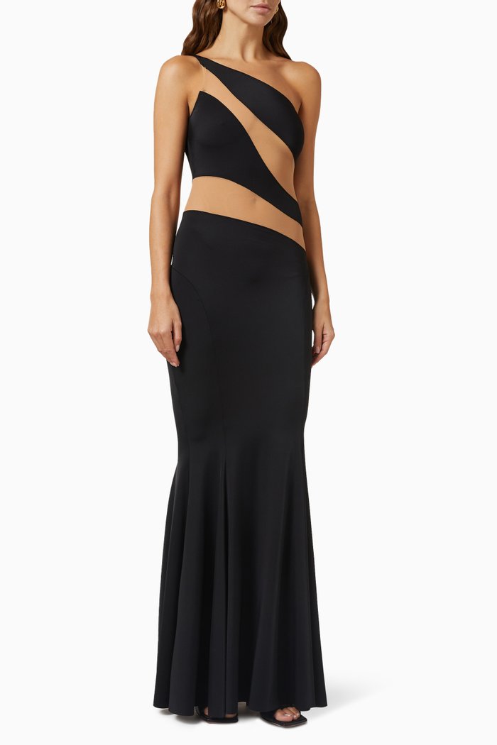 

Snake Mesh Fishtail Gown in Nylon Lycra, Black