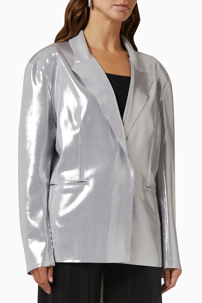 

Straight-fit Jacket in Stretch Lamé, Silver