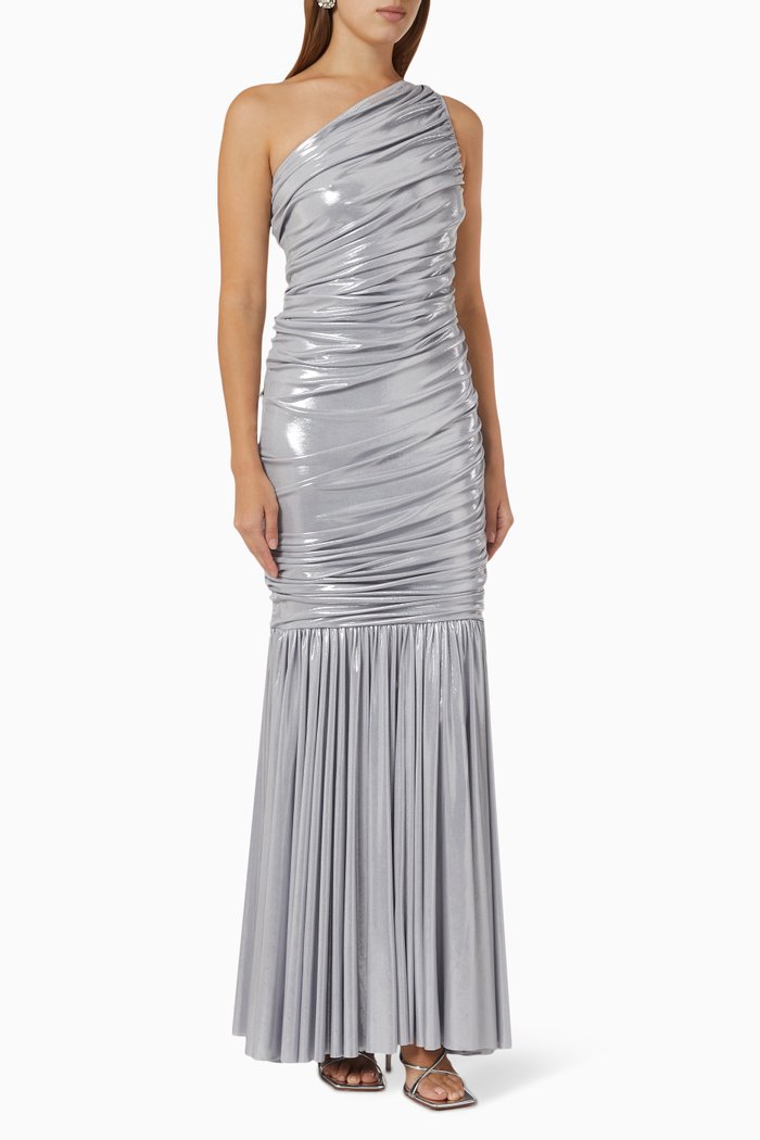

Diana One-shoulder Fishtail Gown in Lamé, Silver