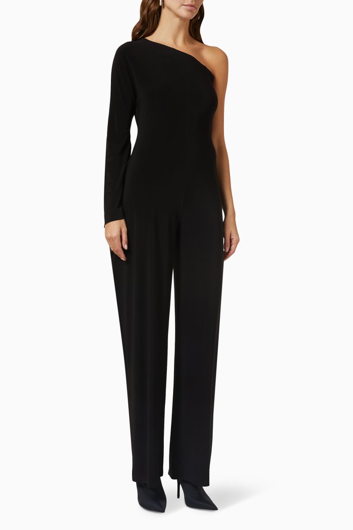 

One-shoulder Modern Sculpture Jumpsuit in Poly Lycra, Black