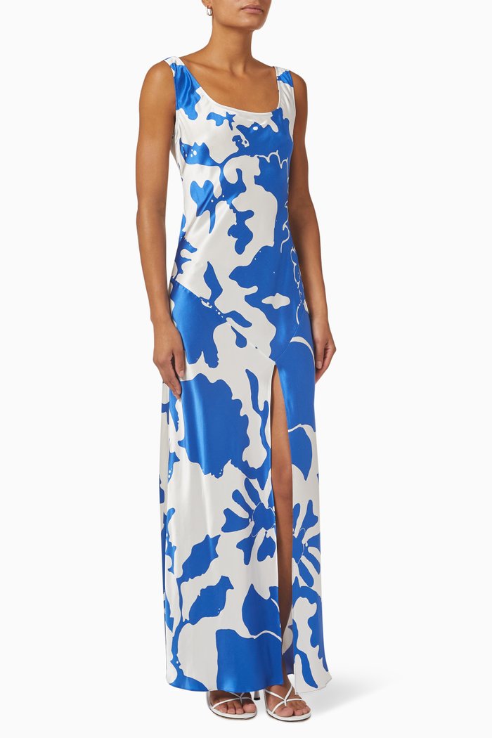 

Esme Bias Maxi Dress in Silk Satin, Blue