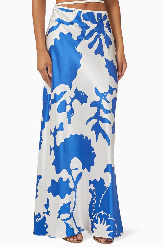 

Esme Deconstructed Skirt in Silk Satin, Blue