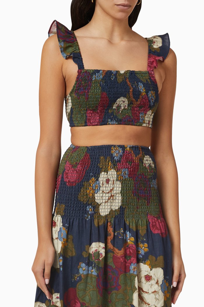 

Francesca Shirred Crop Top in Linen, Multicolour