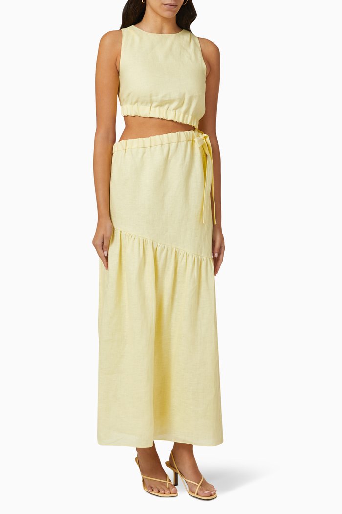 Francesca Asymmetrical Cut-out Maxi Dress in Linen, Yellow
