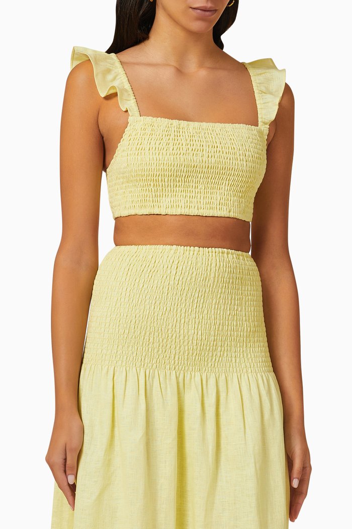 

Francesca Shirred Crop Top in Linen, Yellow