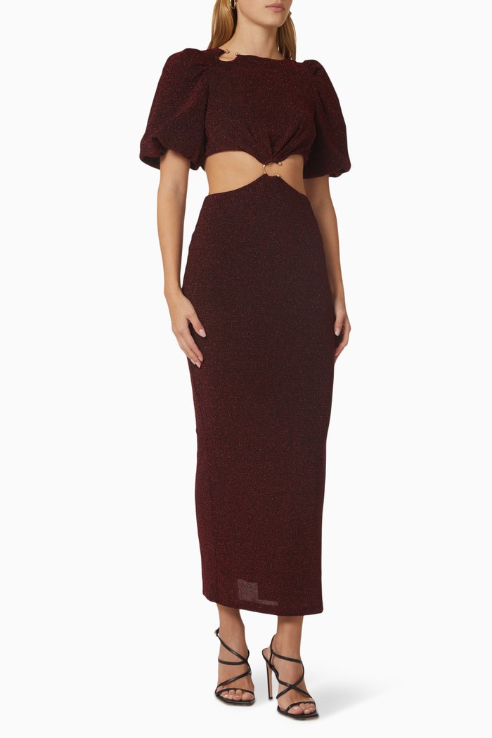 Zoya Dress in Stretch Lurex, Burgundy