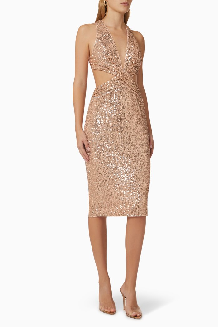 

Jaycee Midi Dress in Sequinned Crêpe, Rose gold
