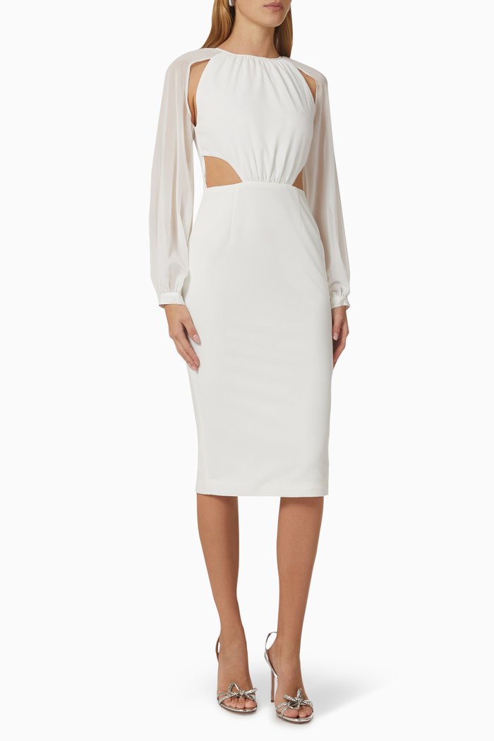 

Emani Midi Dress in Crêpe & Chiffon, White