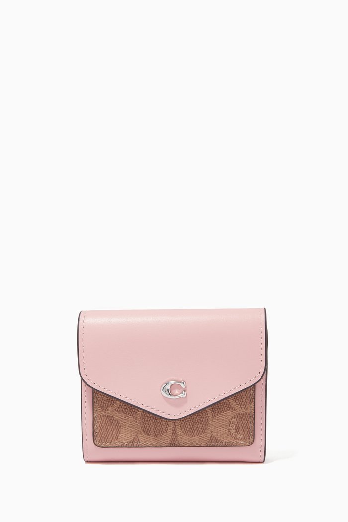 

Wyn Bi-fold Wallet in Leather & Coated Canvas, Pink