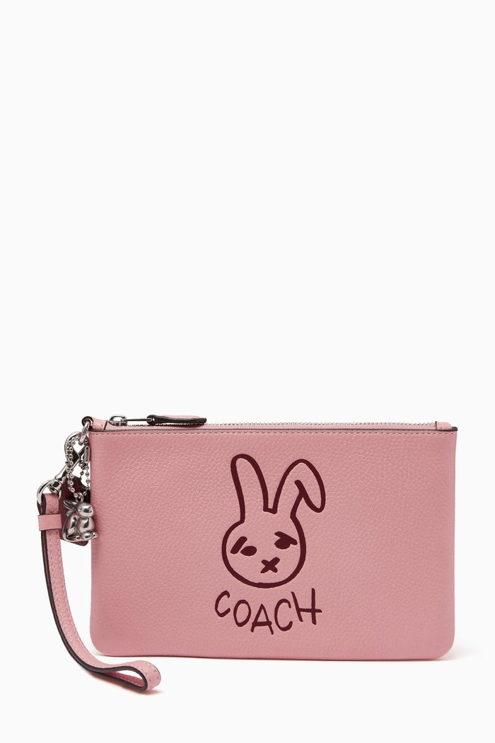 

Small Lunar New Year Rabbit Wristlet in Leather, Pink