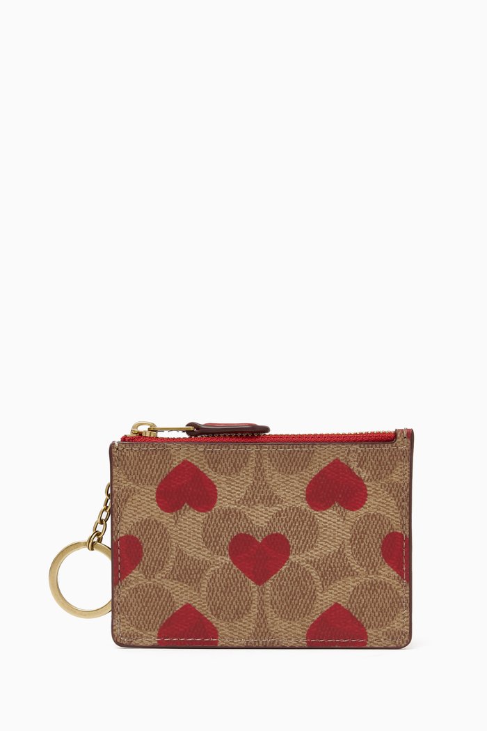 

Mini Skinny ID Heart Print Case in Signature Canvas, Red