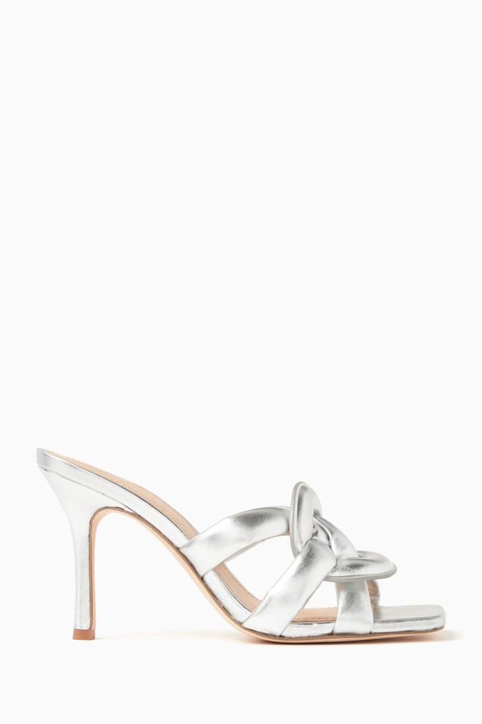 Kellie Mule Sandals in Leather, Silver