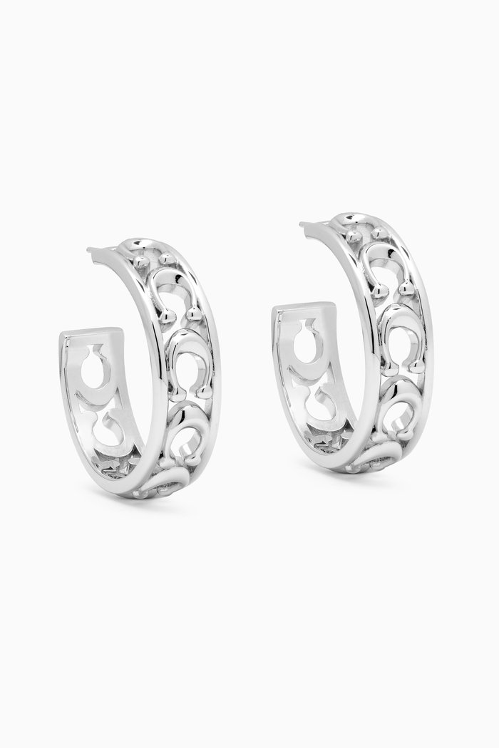 

C Monogram Hoops in Plated Brass, Grey