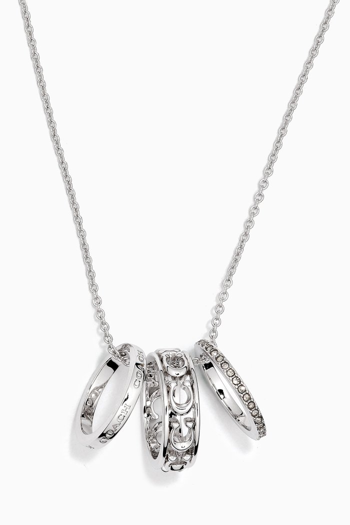 

C Monogram Ring Necklace in Plated Brass, Grey