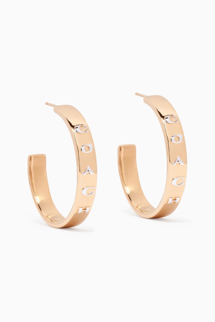 

Logo Pegged Hoop Earrings in Mixed Metals, Yellow