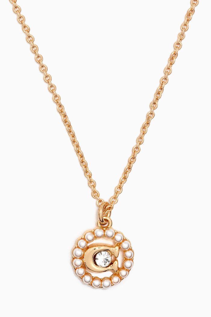 

C Monogram Pendant Necklace in Plated Brass, Yellow