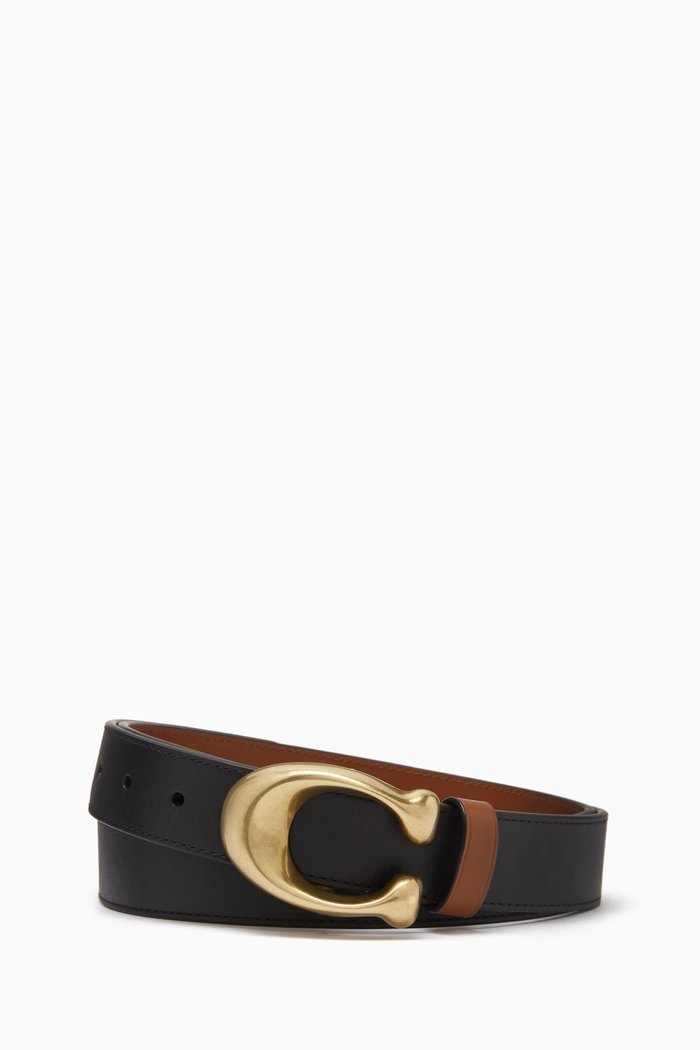 

Sculpted C Belt in Calf Leather, Black