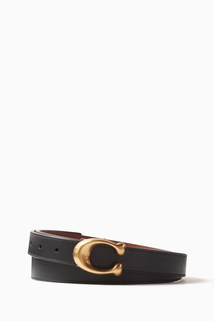 Sculpted C Buckle Reversible Belt in Calf Leather, Black