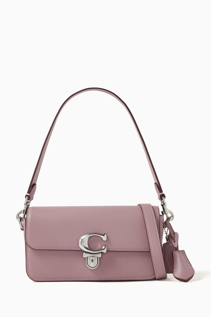 

Mini Studio Baguette Bag in Leather, Purple