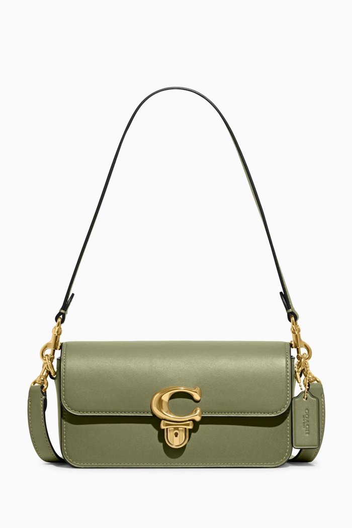 

Mini Studio Baguette Bag in Leather, Green