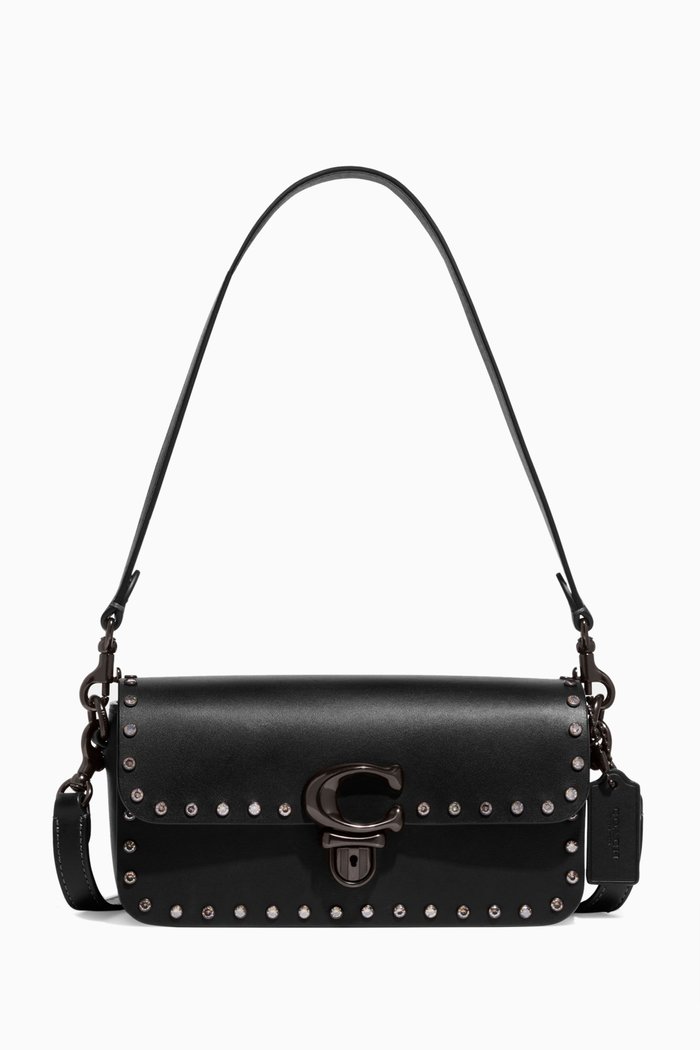 

Mini Studio Rivets Bag in Glovetan Leather, Black