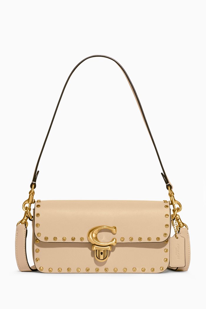 

Mini Studio Rivets Bag in Glovetan Leather, White