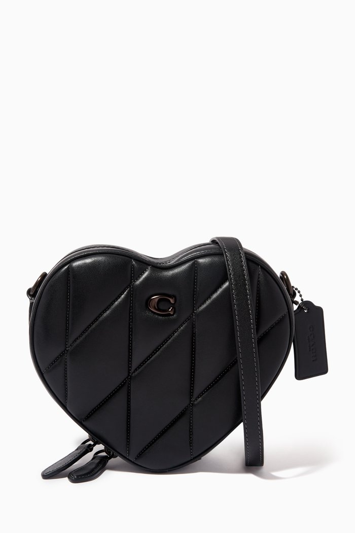 

Heart Crossbody Bag in Quilted Leather, Black