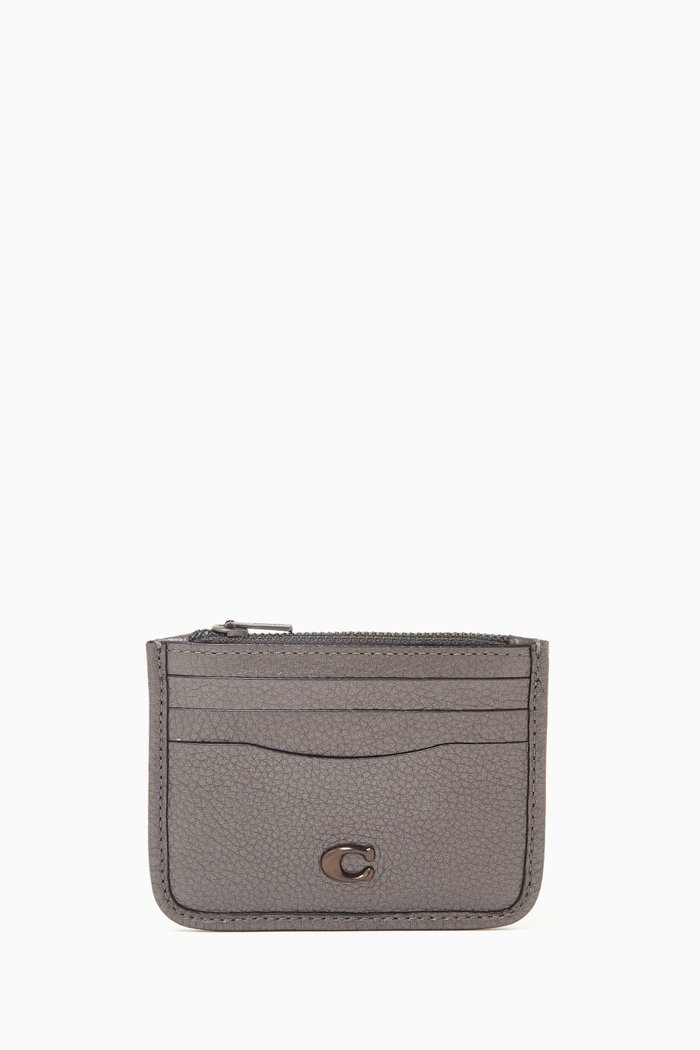 Zip Card Case in Leather, Grey
