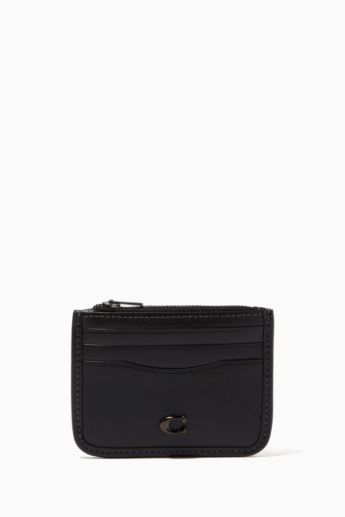 

Zip Card Holder in Pebbled Leather, Black