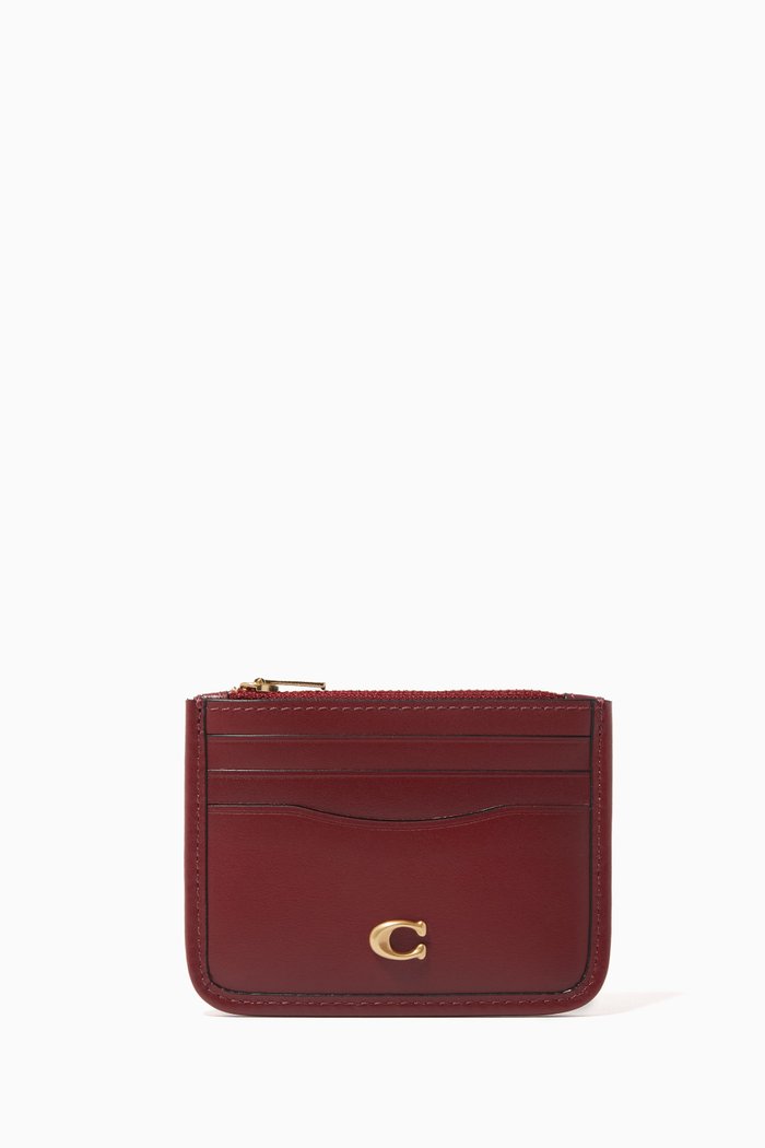 

Zip Card Holder in Pebbled Leather, Red