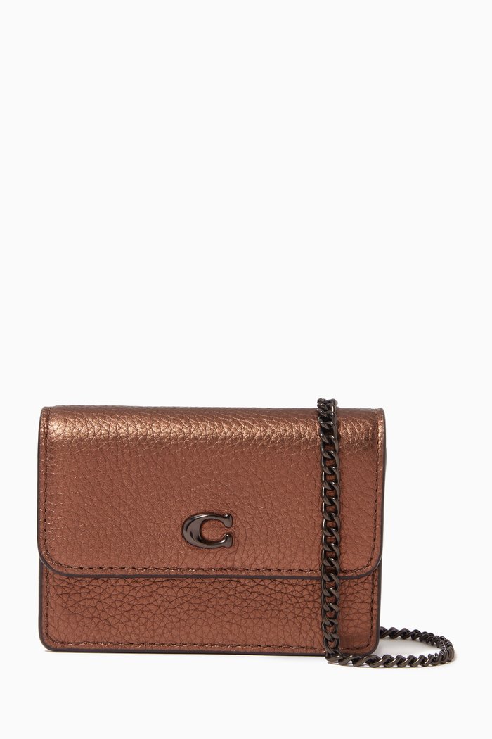 

Half Flap Card Case in Pebbled Leather, Brown