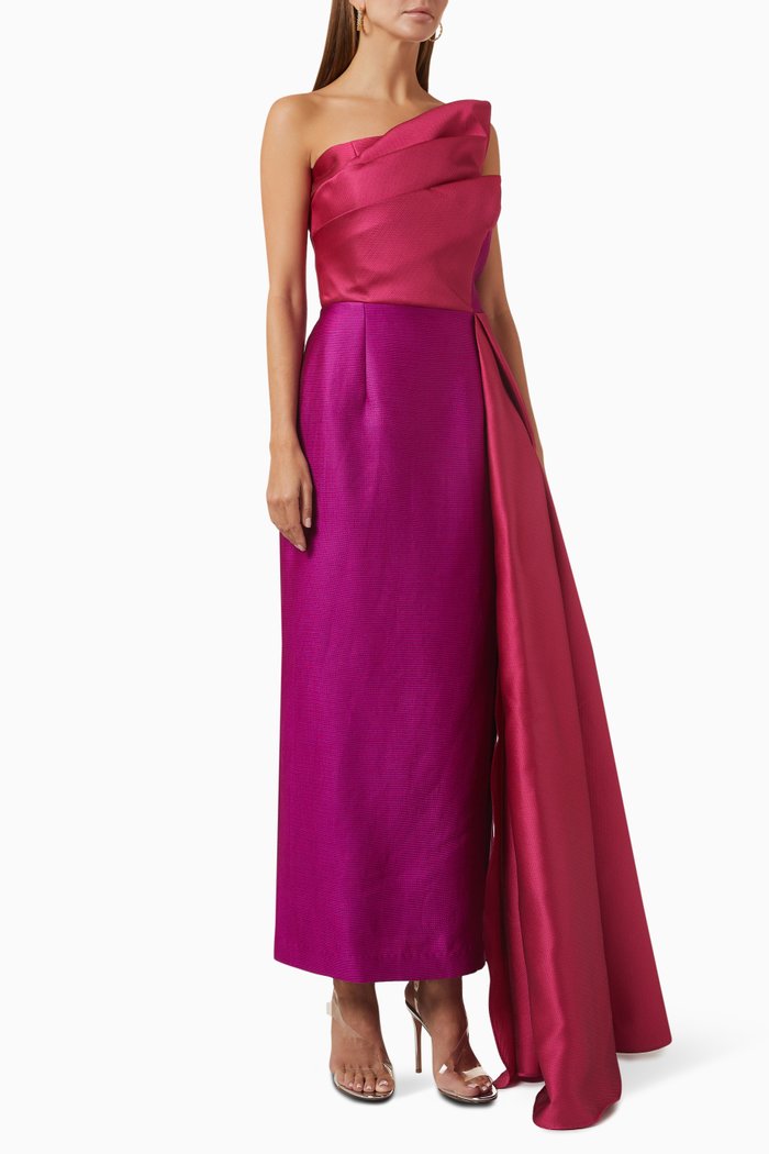 

Colour-block Draped Gown in Rayon, Pink